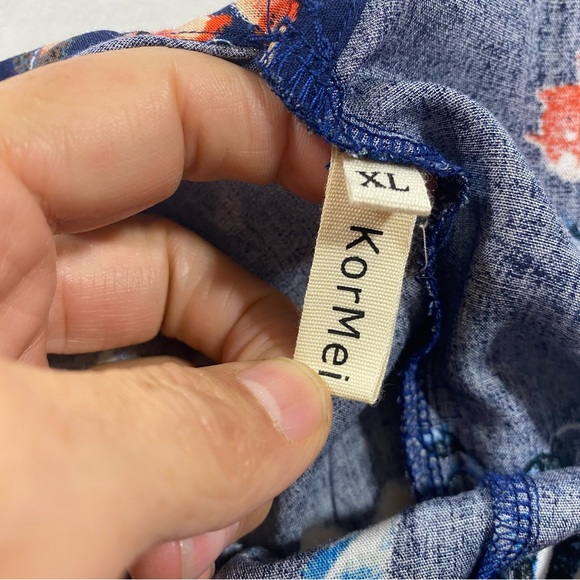 Kormei Dress Woman’s XL high low floral short sleeve 52” length smocked V neck - Picture 4 of 16